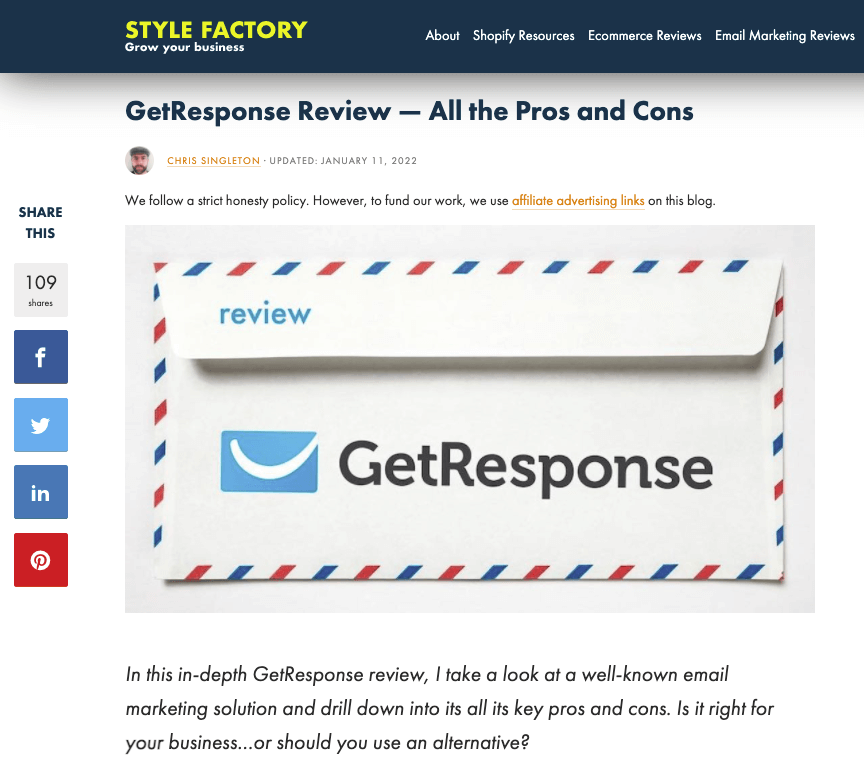 Style Factory's GetResponse Blog Review