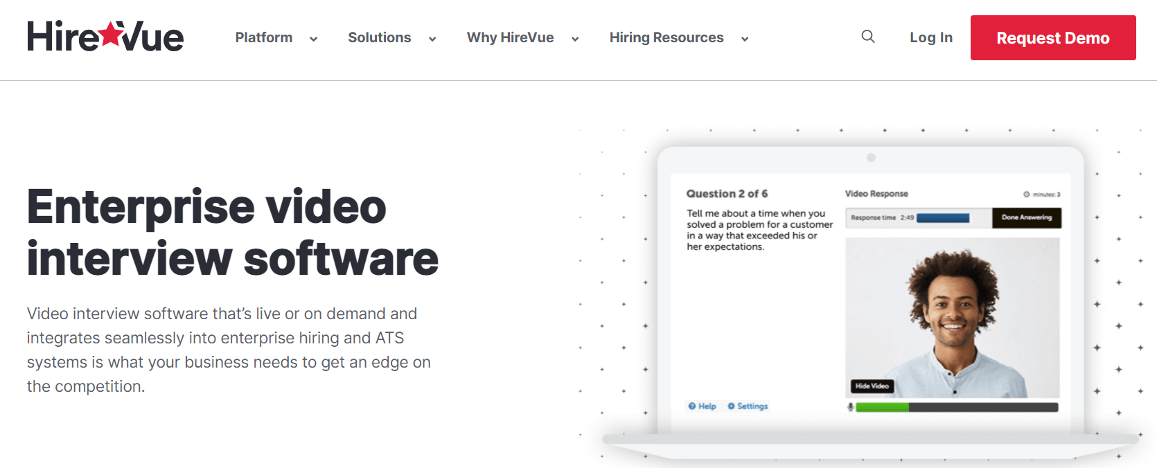 HireVue homepage: Enterprise video interview software