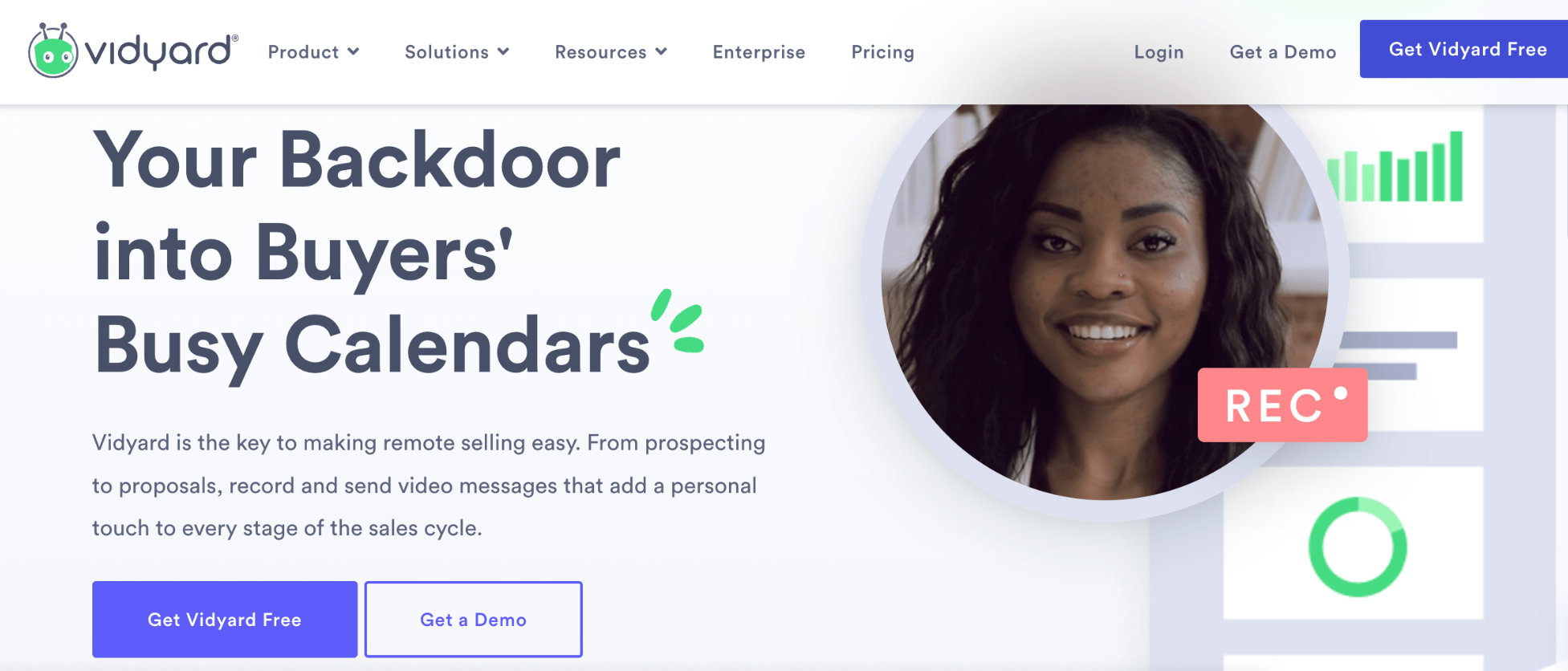 Vidyard homepage: Your Backdoor into Buyers' Busy Calendars