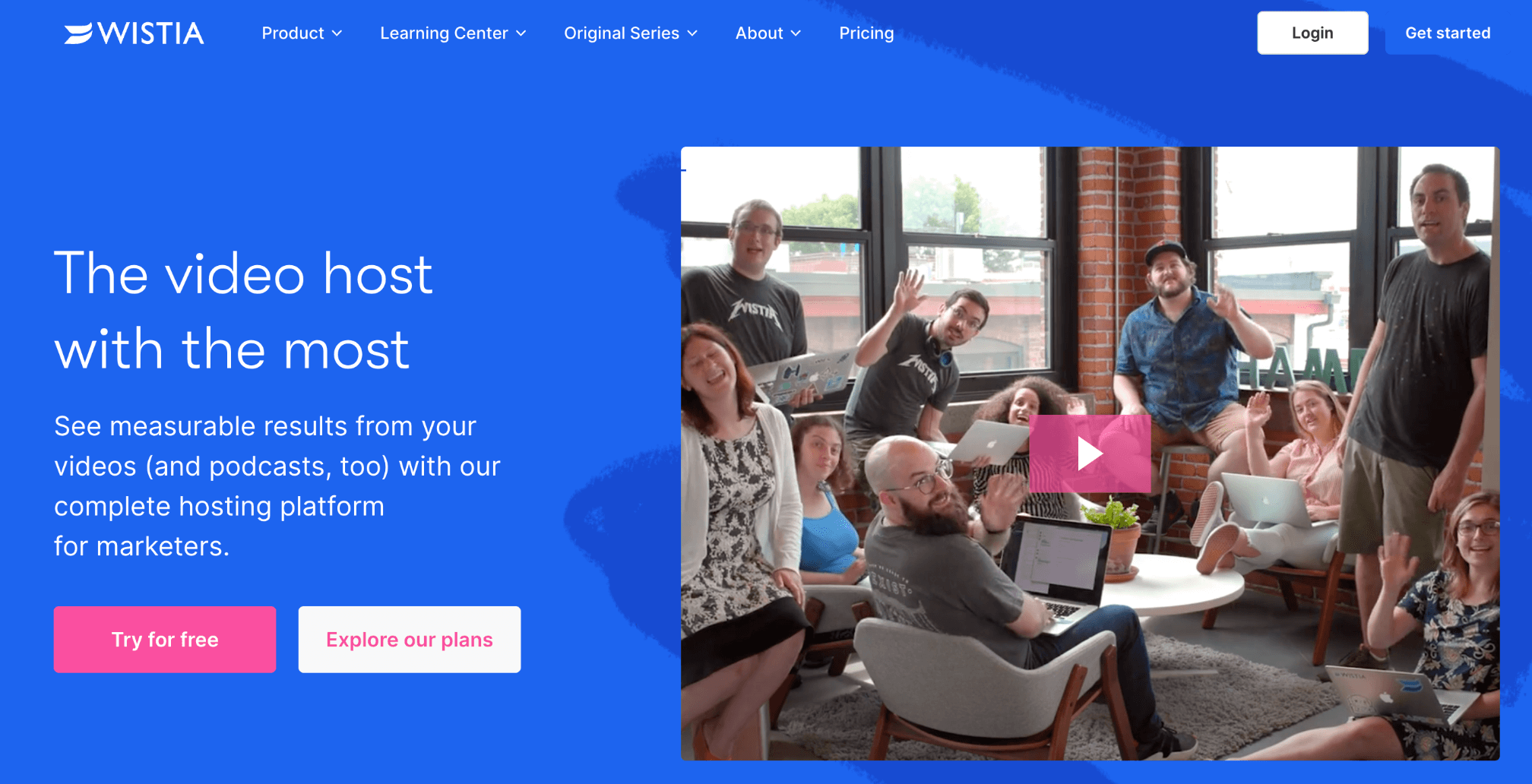 Wistia homepage: The video host with the most