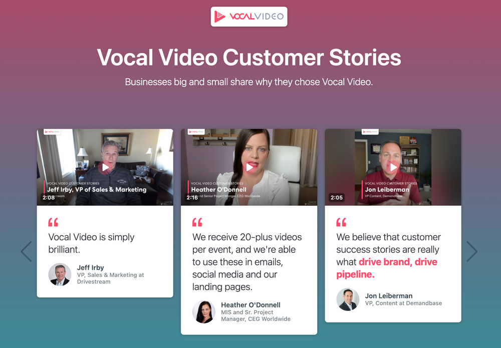 Vocal Video Customer Stories: Businesses big and small share why they chose Vocal Video.