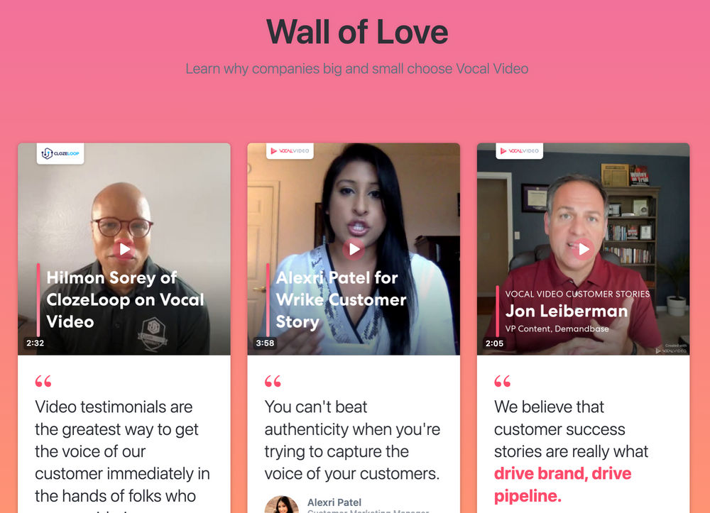 Wall of Love: Learn why companies big and small choose Vocal Video