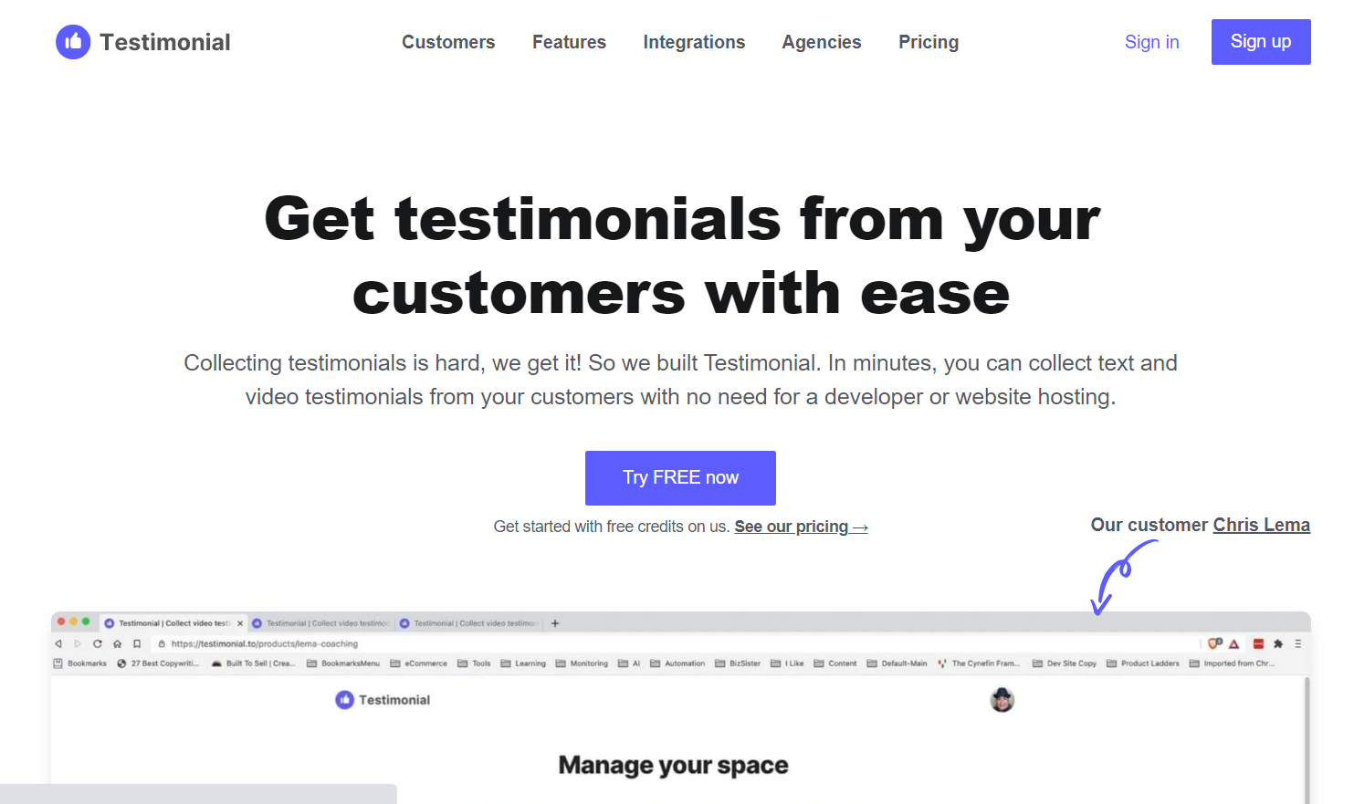 Testimonial.to homepage: Get testimonials from your customers with ease