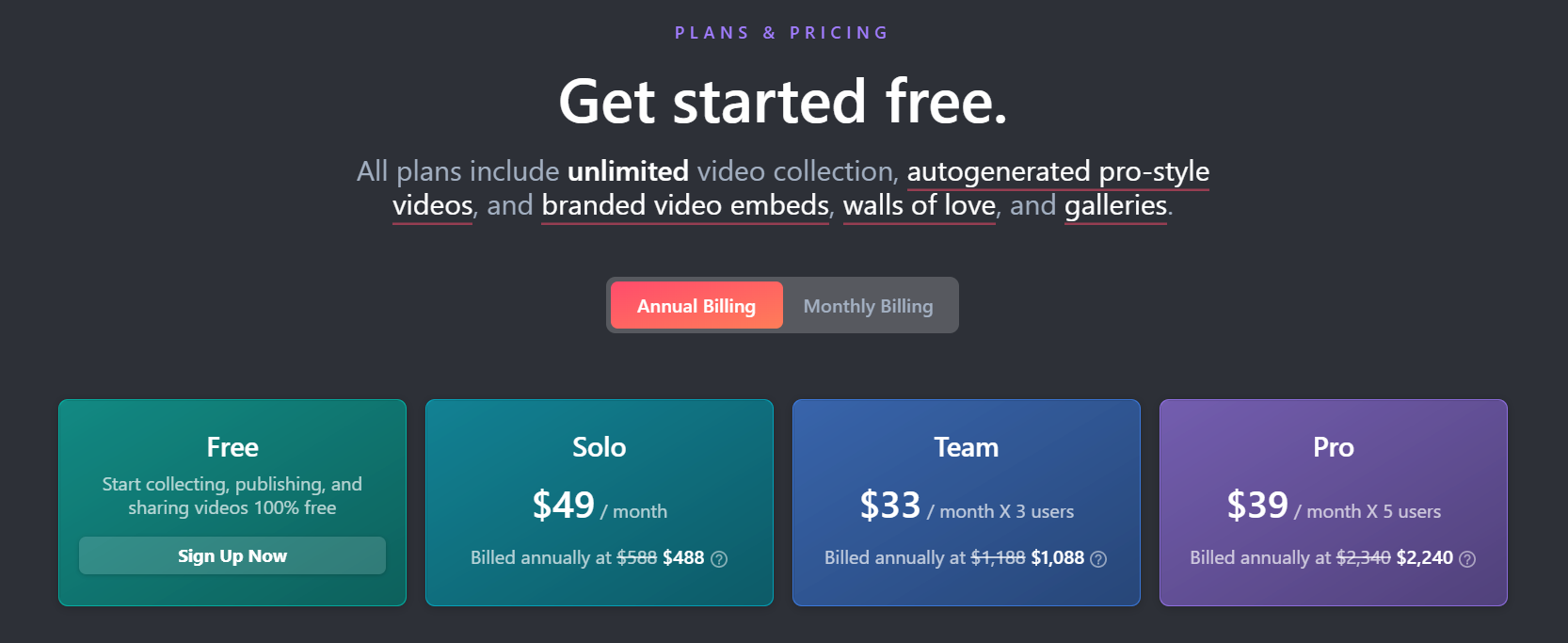 Vocal Video Plans & Pricing: Free, Solo, Team, and Pro