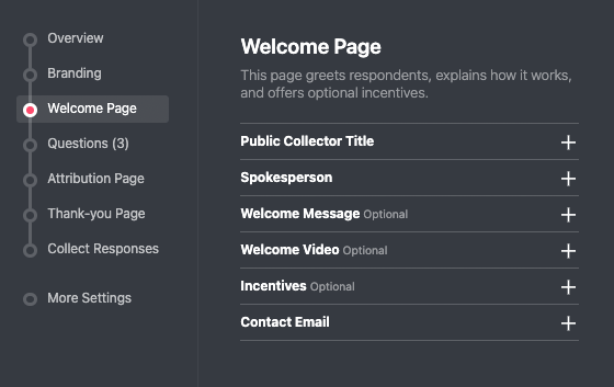 Welcome page editor. 