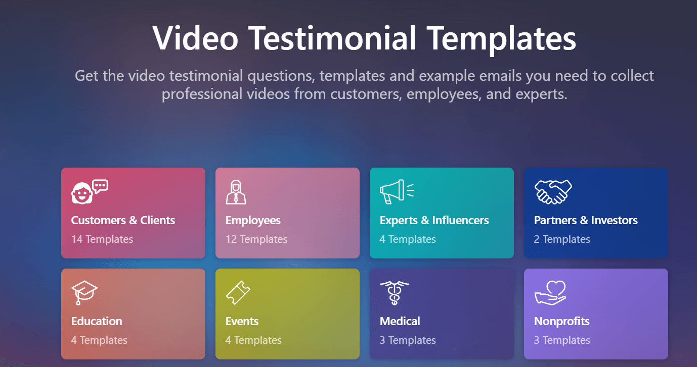 Video testimonial templates in Vocal Video. 