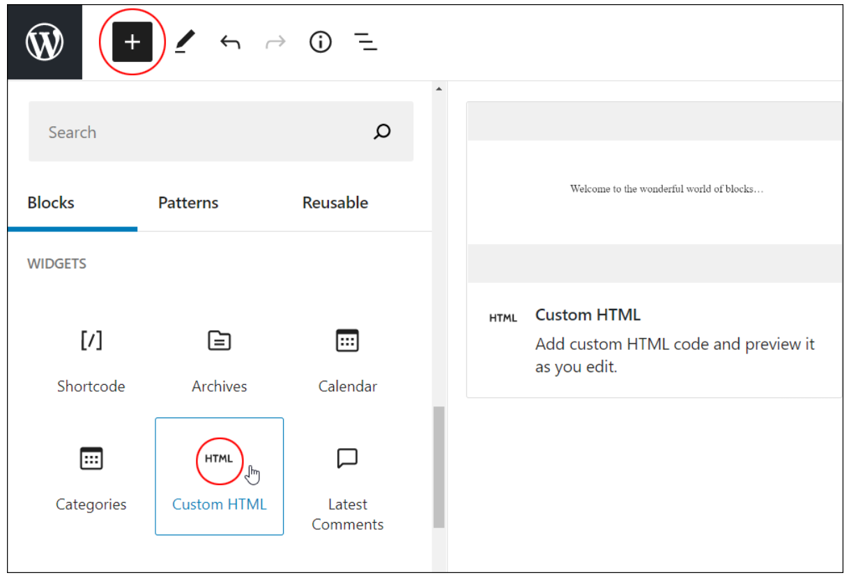 WordPress Custom HTML block