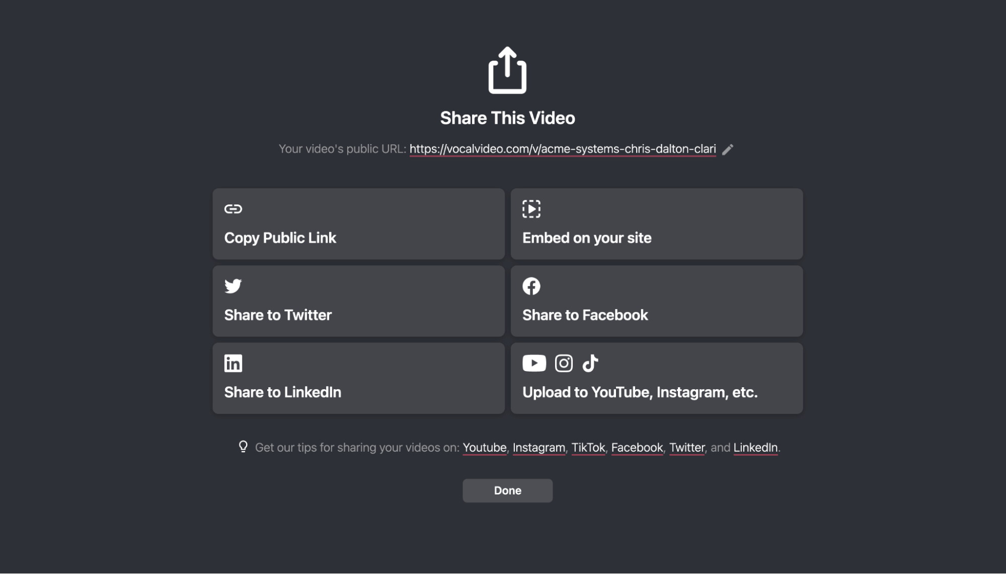 Ways to share your video. 
