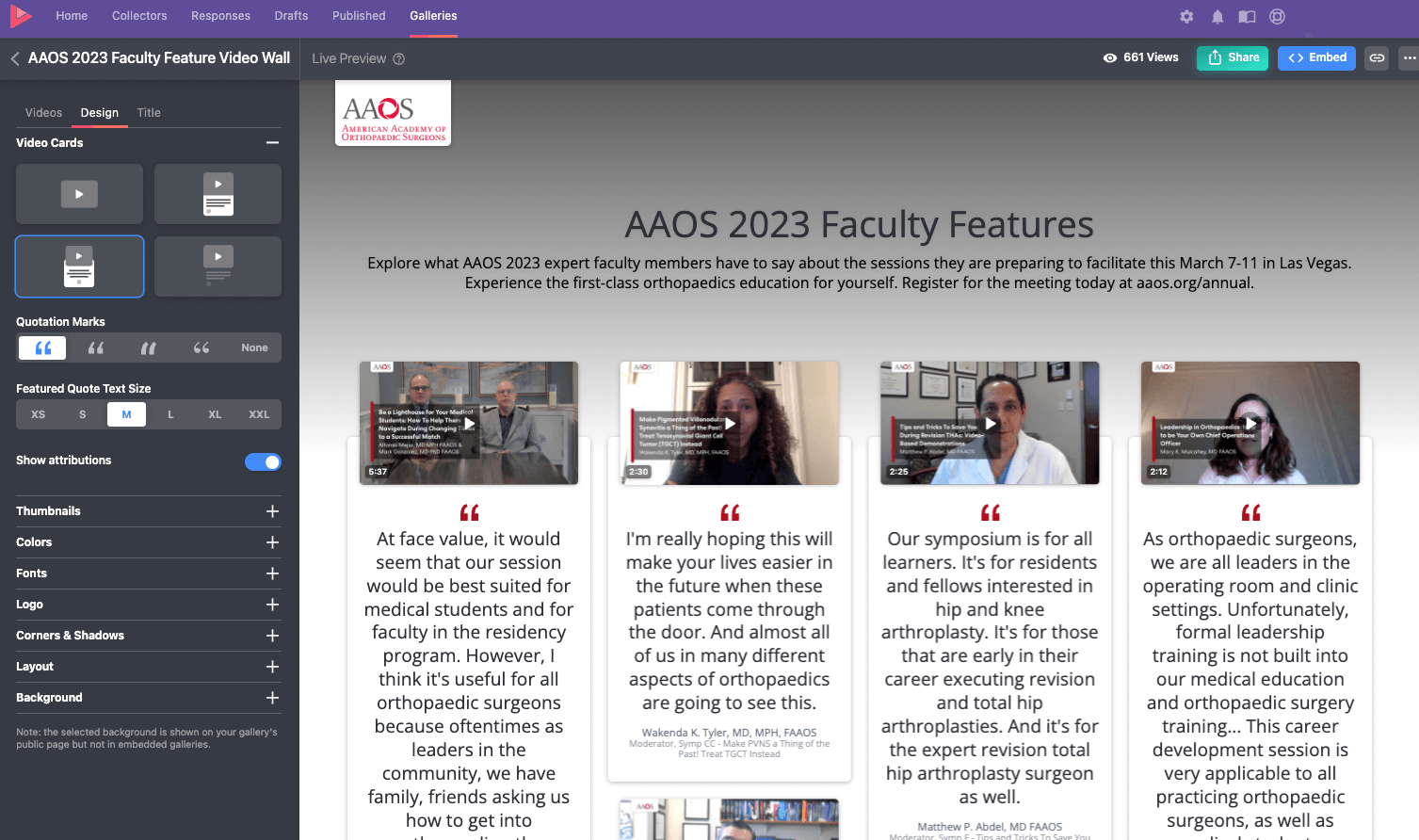 AAOS 2023 Faculty Feature Video Wall: Design Options