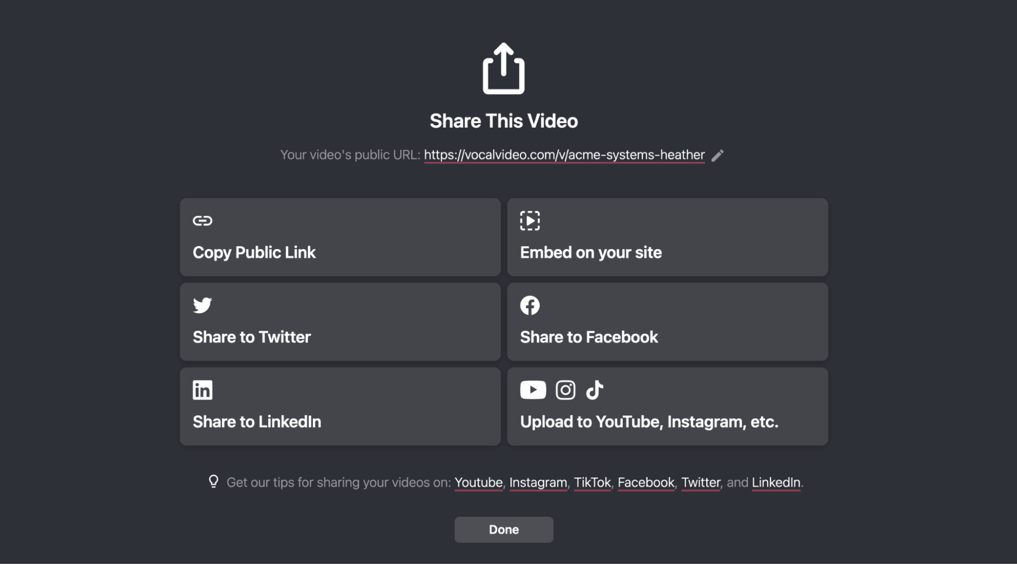 Share This Video: Your video's public URL, Copy link, Embed