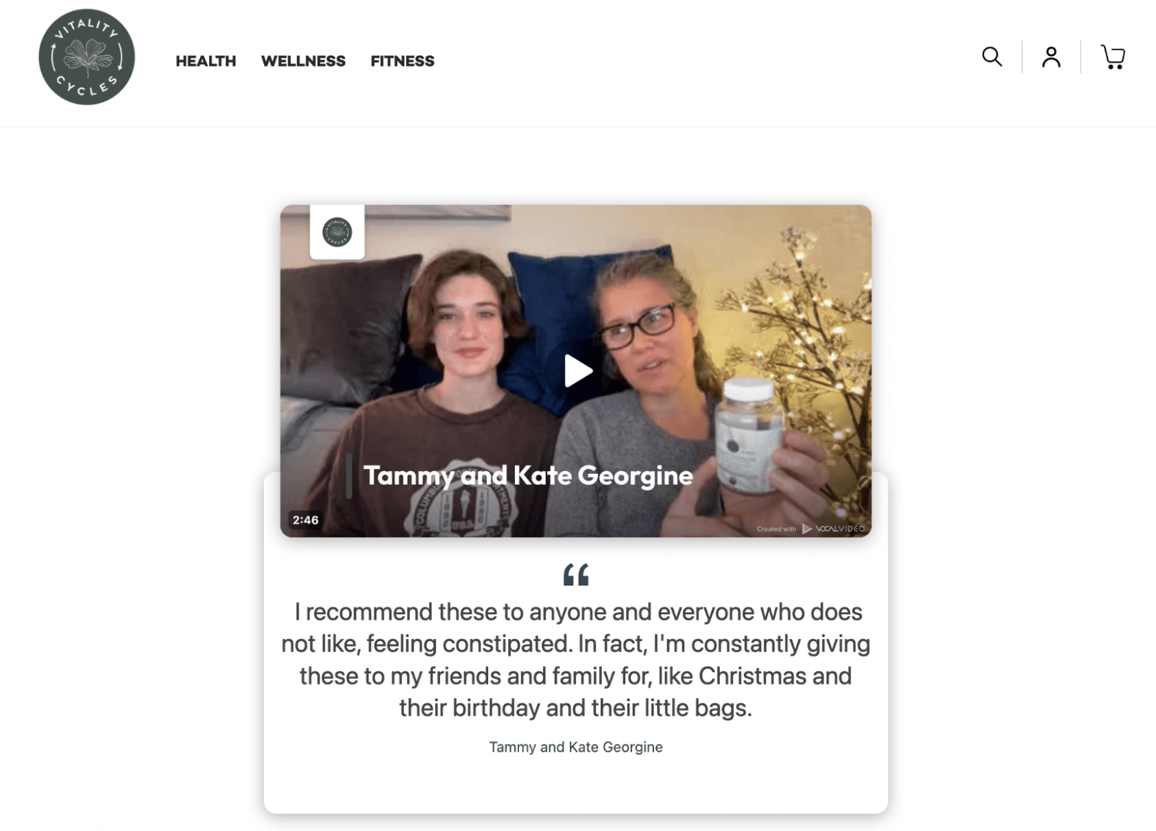 Vitality Cycles: Product Review Testimonials example