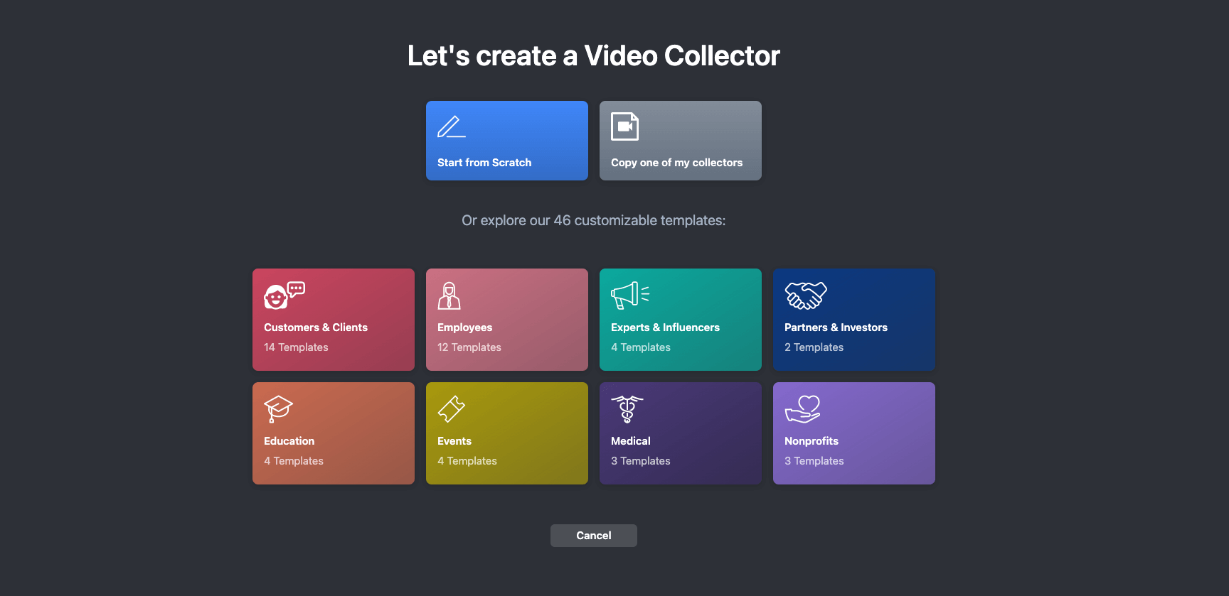 Vocal Video Video Collector: Templates organized by industry