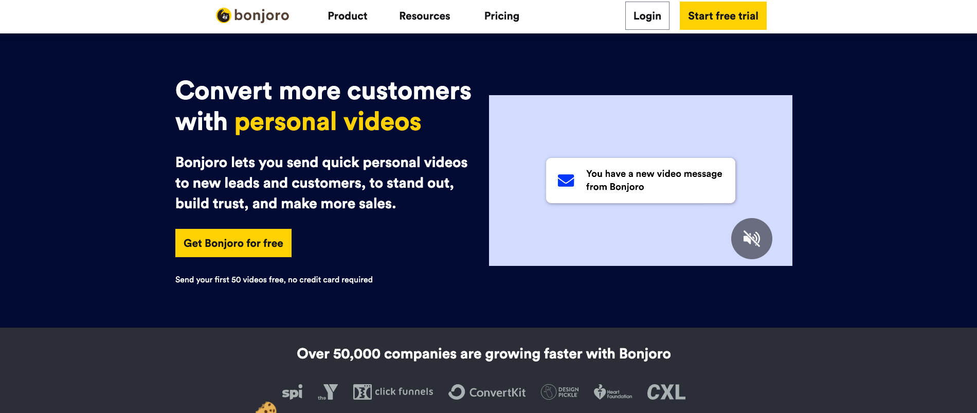 Bonjoro homepage: Convert more customers with personal videos