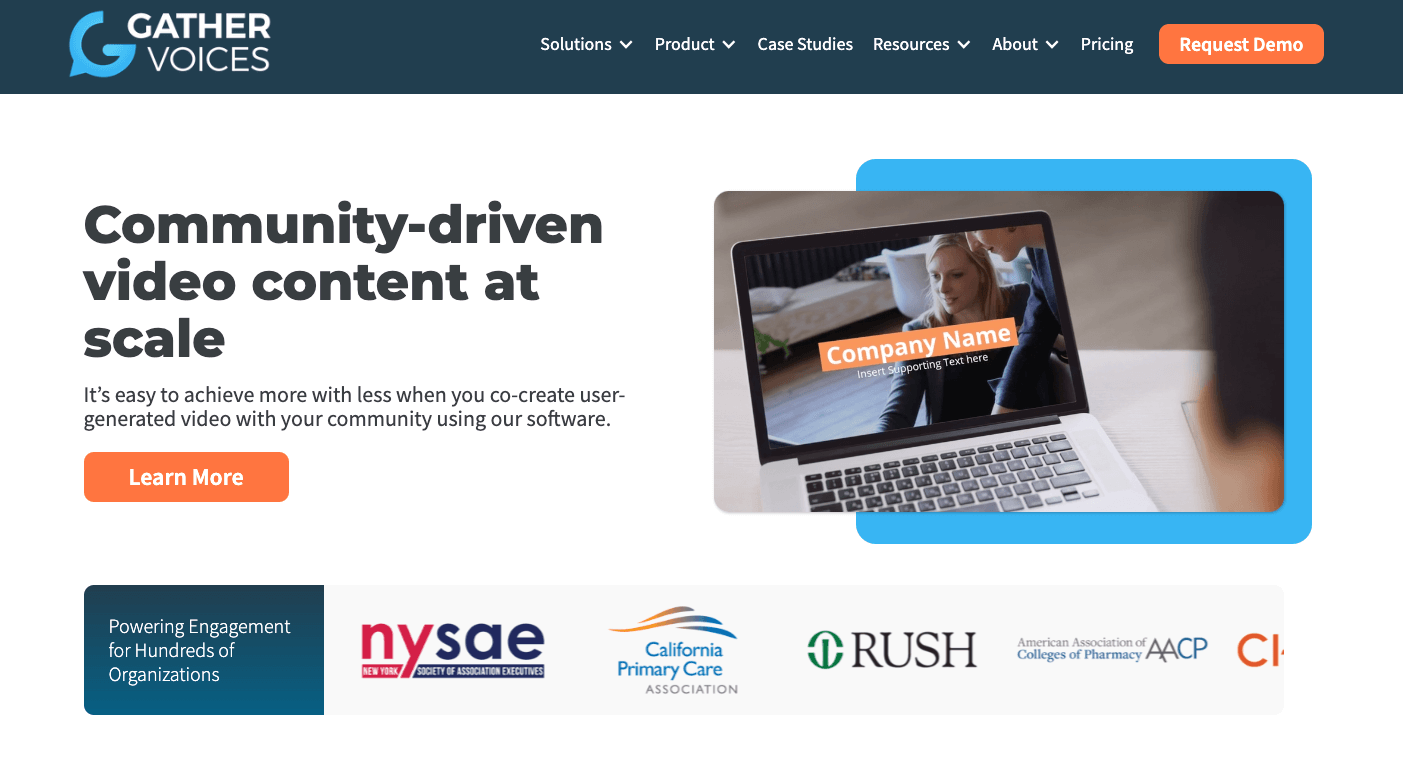 Gather Voices homepage: Community-driven video content at scale