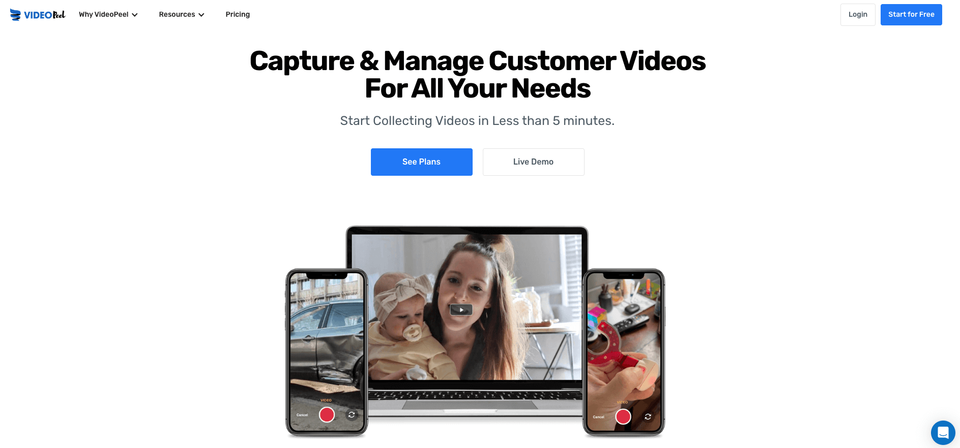 VideoPeel homepage: Capture & Manage Customer Videos For All Your Needs