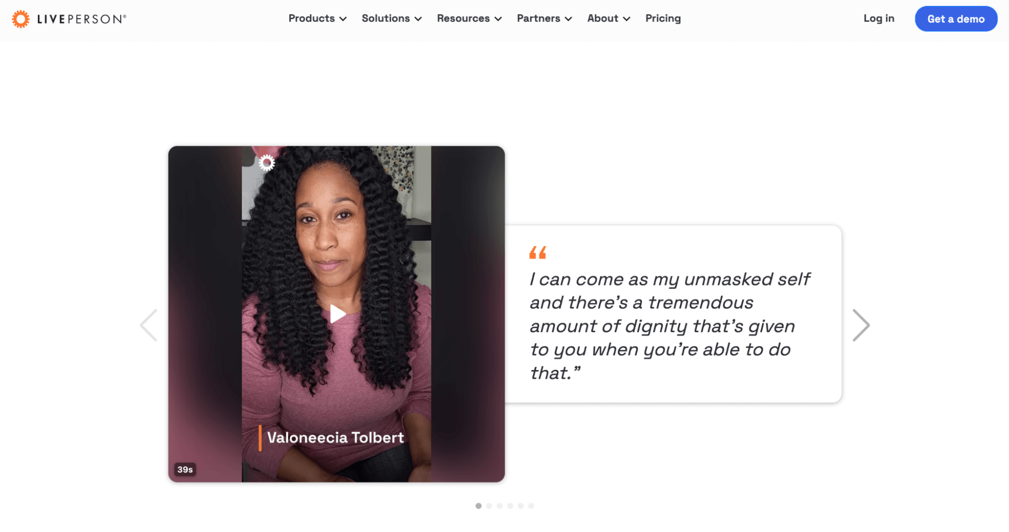 A Vocal Video testimonial on LivePerson's career page. 