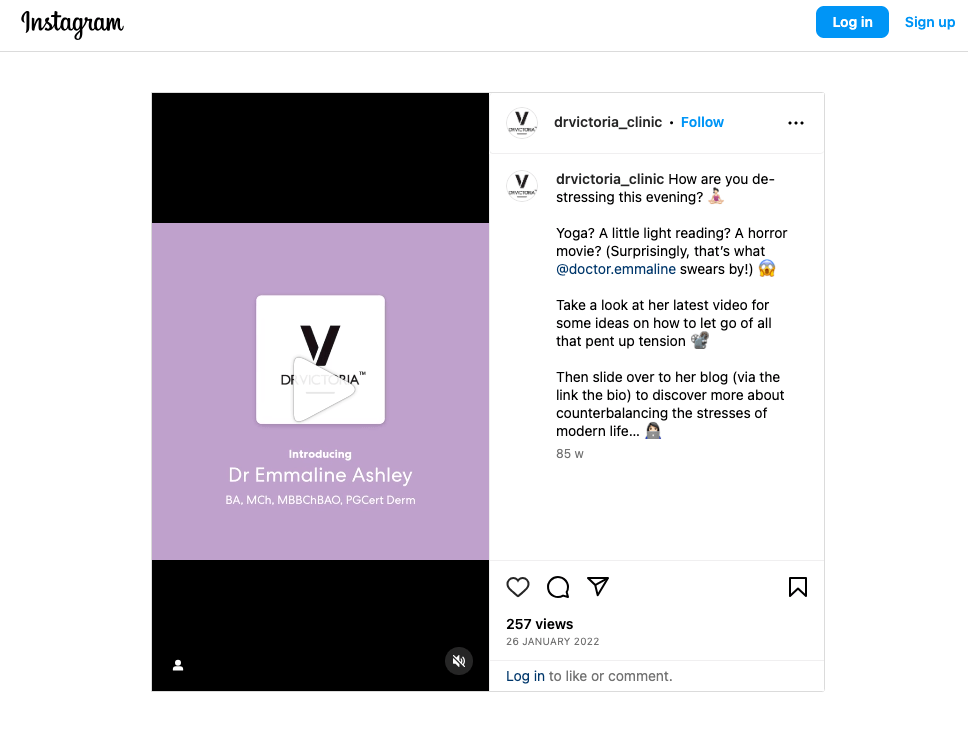 Dr. Victoria video on Instagram example. 