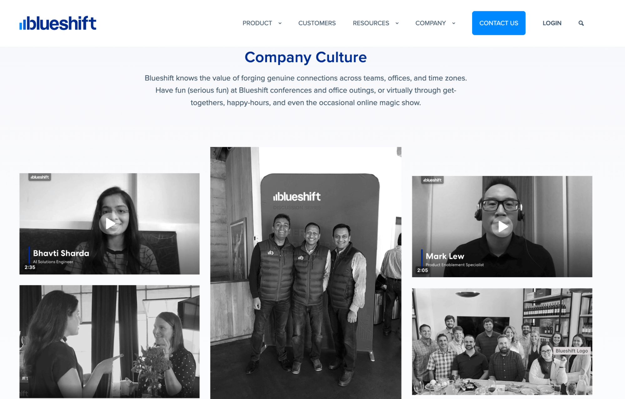 Blueshifts company culture page. 