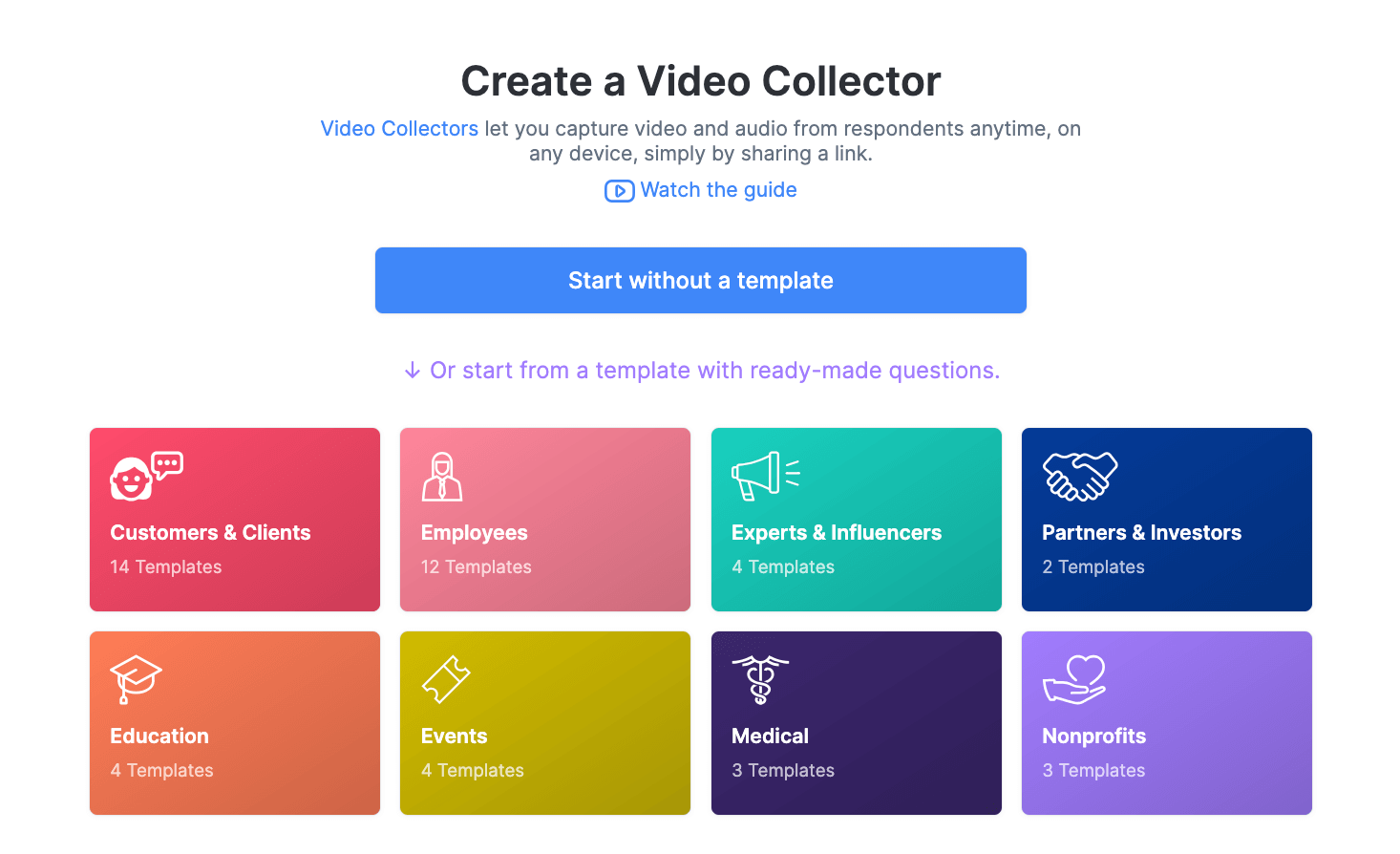 Create a video collector using a template. 