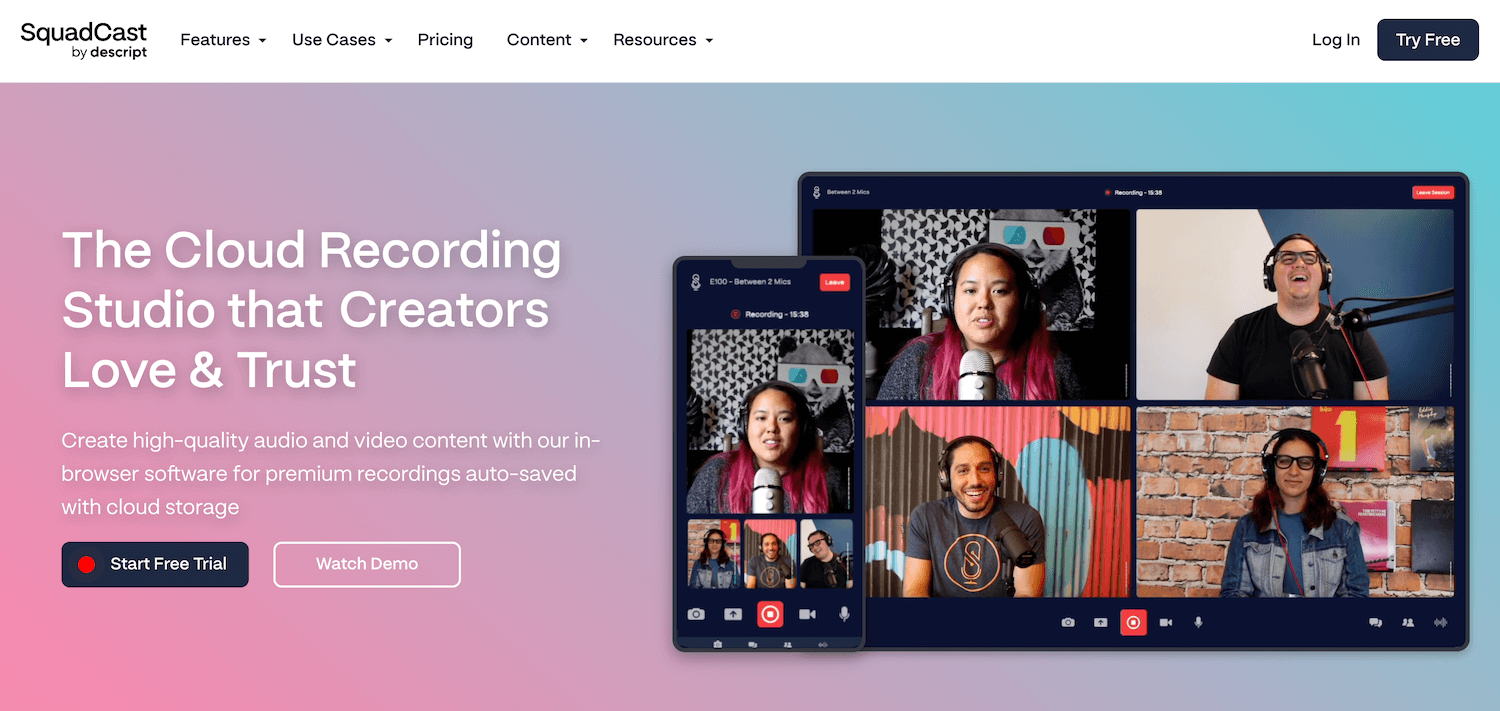 SquadCast homepage: The Cloud Recording Studio that Creators Love & Trust