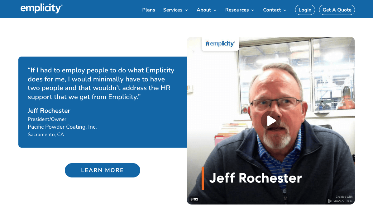 Emplicity video landing page example