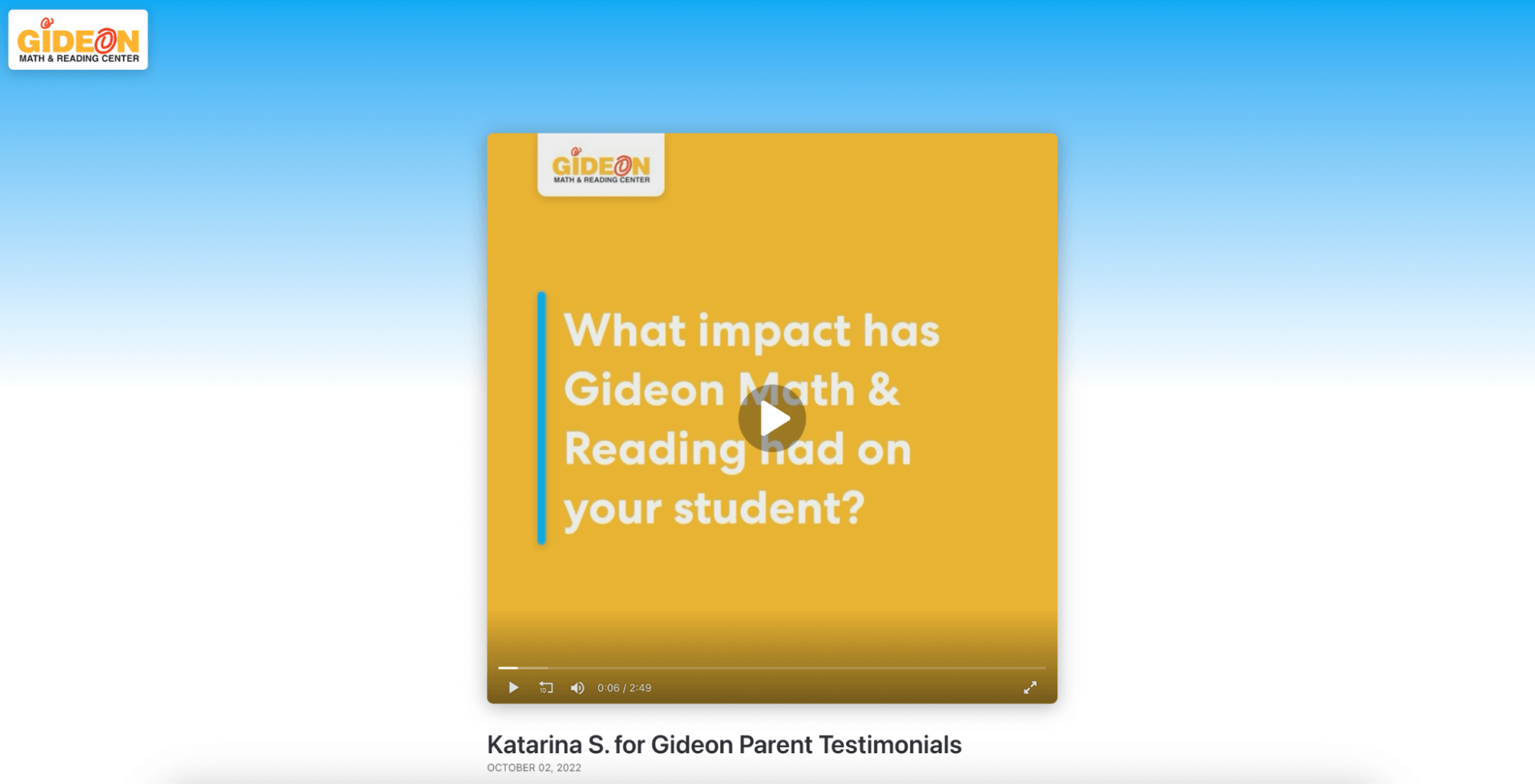 Gideon Math & Reading: Parent Testimonial example page