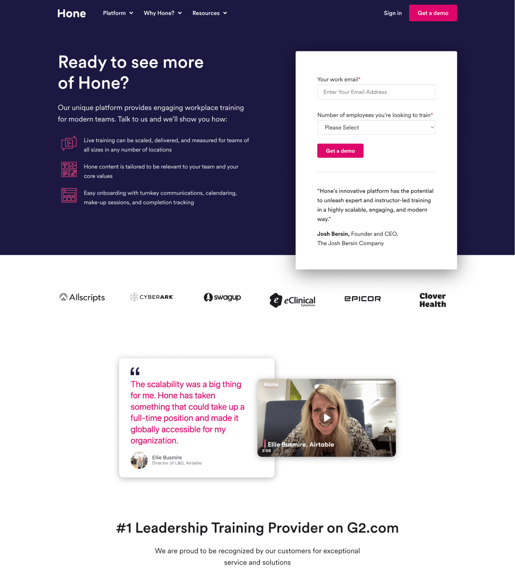 Hone video landing page example