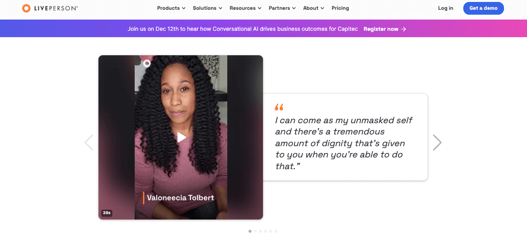LivePerson video landing page example