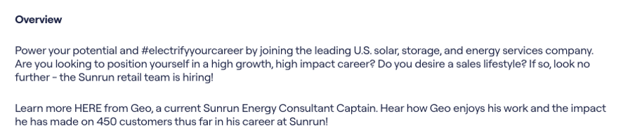 Overview: Power your potential and #electrifyyourcareer by joining the leading U.S. solar, storage, and energy services company.