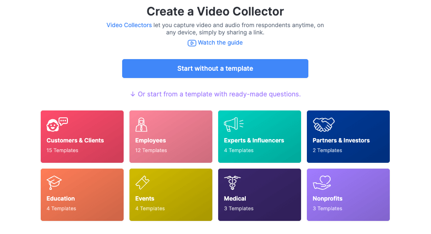 Create a video collector from one of our many templates.