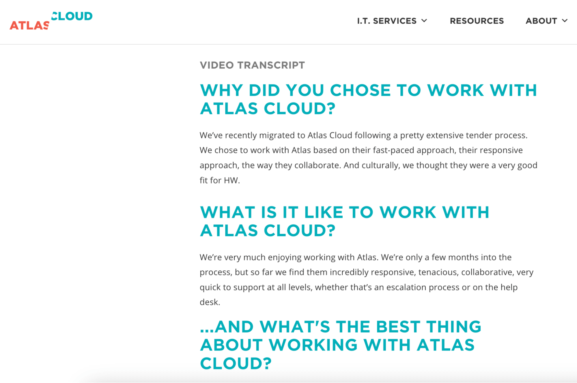 Atlas Cloud uses video transcripts for case studies. 