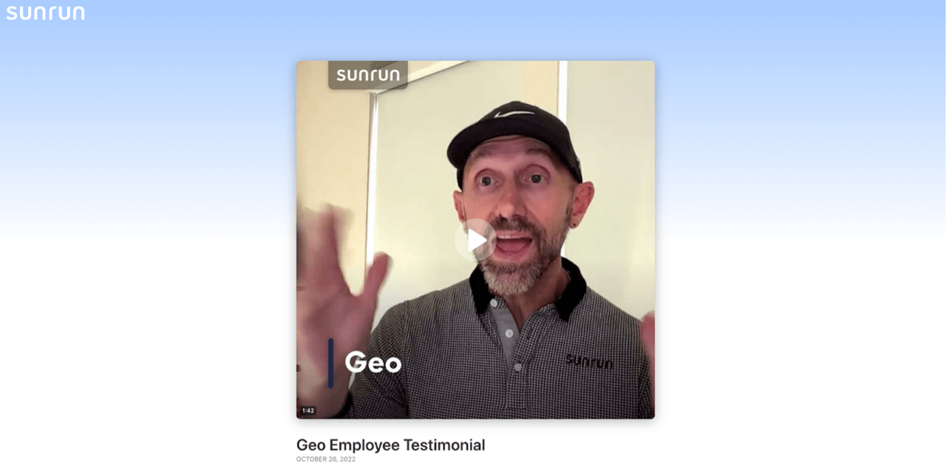 Sunrun Employee Testimonial Example: Geo