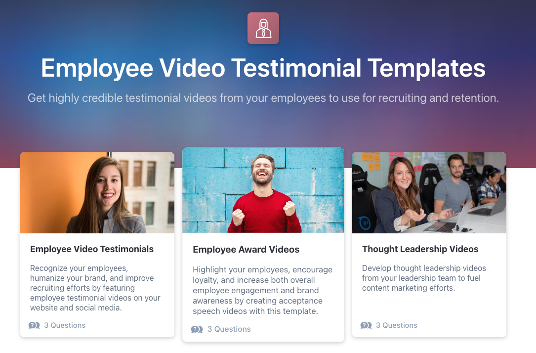 Employee video testimonial templates on Vocal Video