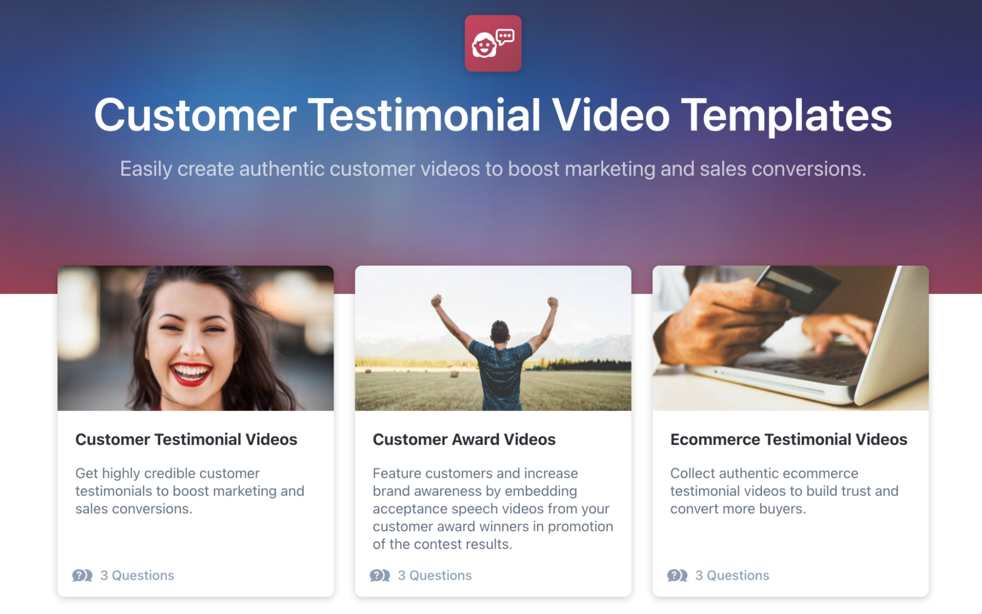 Customer testimonial video templates page