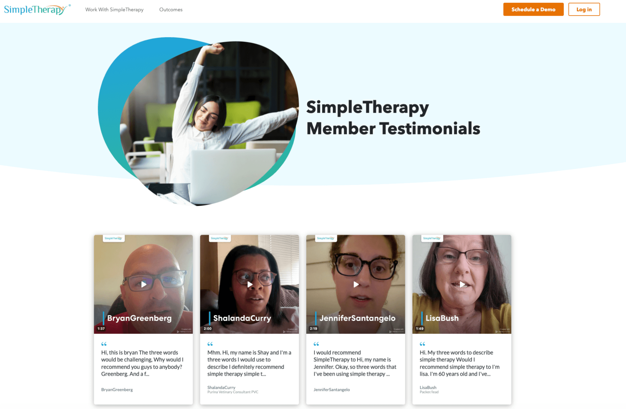 SimpleTherapy: Member Testimonials page