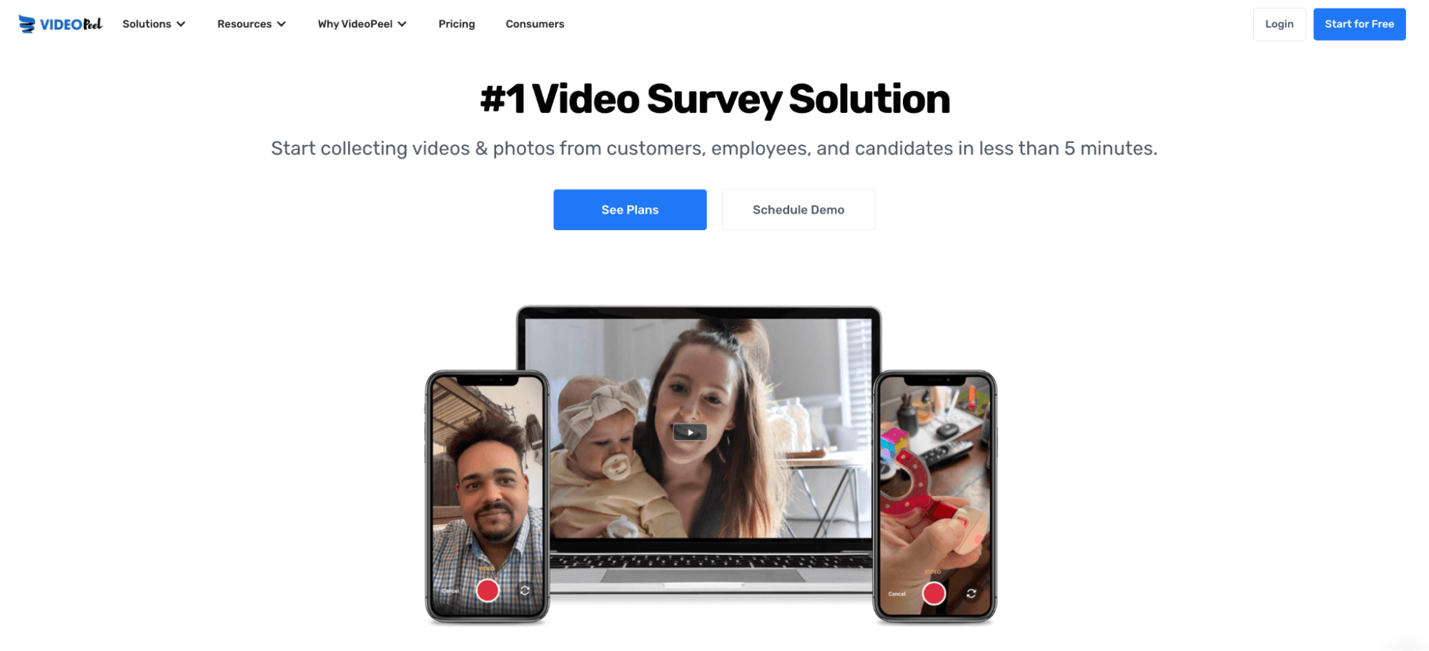 VideoPeel homepage: #1 Video Survey Solution