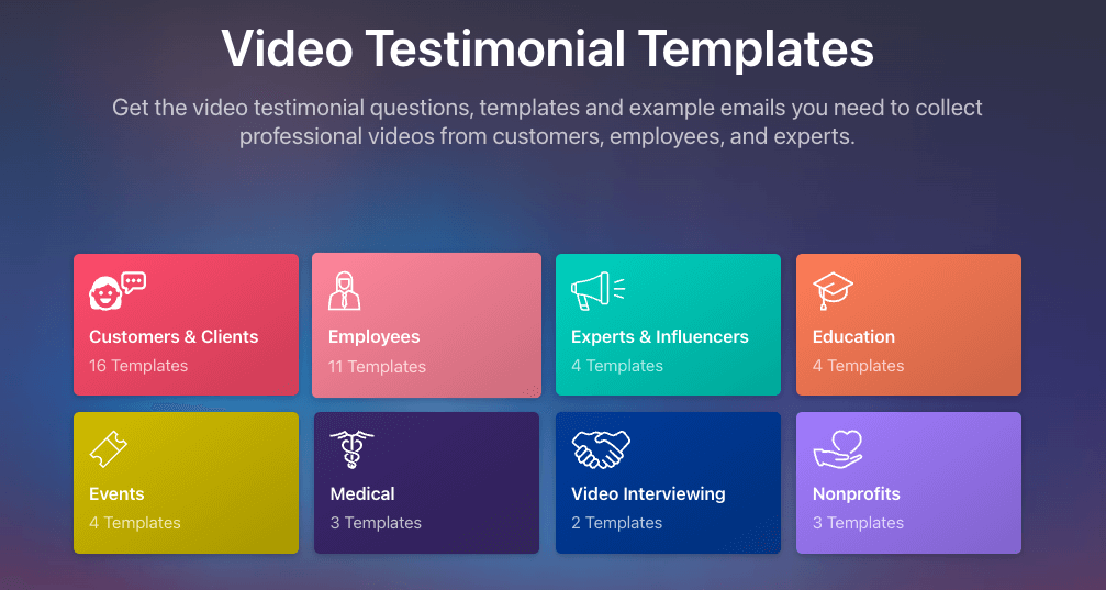 Video Testimonial Templates: Get the video testimonial questions, templates, and example emails you need to collect professional videos from customers, employees, and experts.