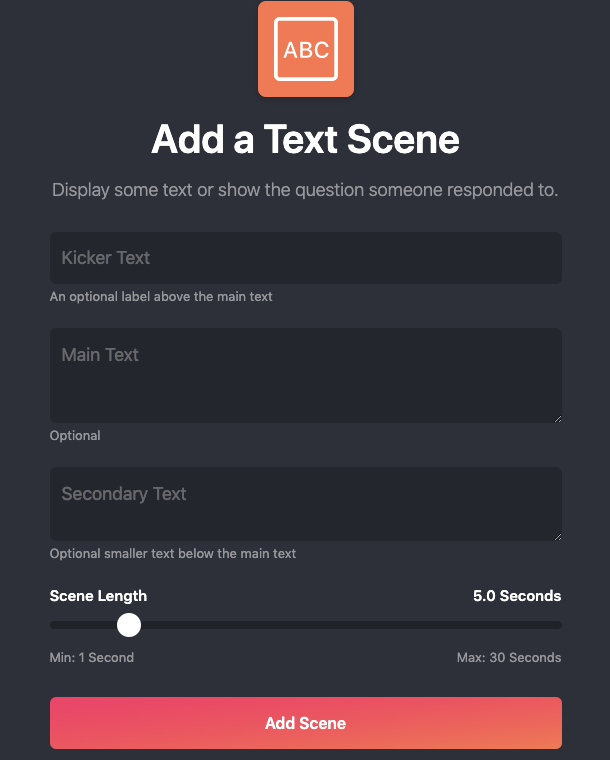 Add a text scene in Vocal Video: Text + Scene Length