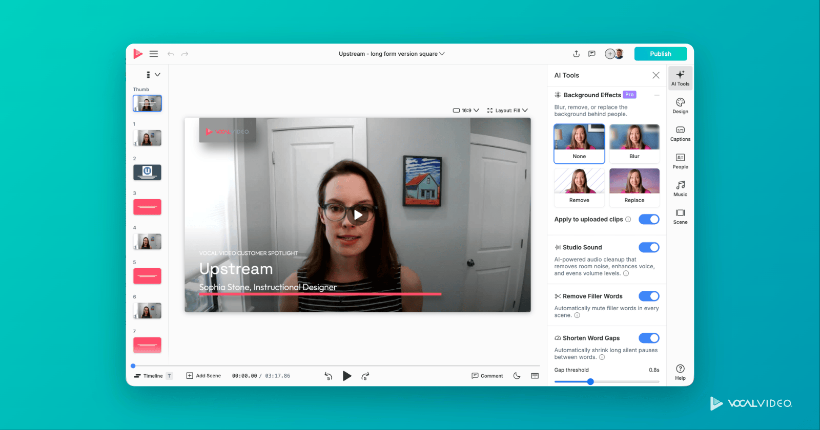 The AI Tools panel in the Vocal Video editor.