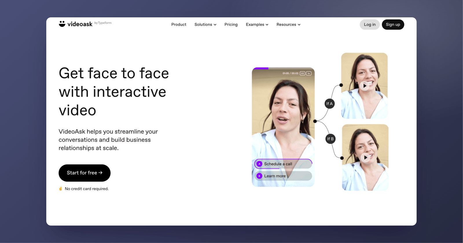VideoAsk's homepage in September 2026: "Get face to face with interactive video."